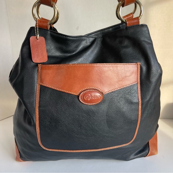 CEDARS Shoulder Tote Bag Purse Black/Brown Lined In Leather European Designer. - Picture 2 of 15